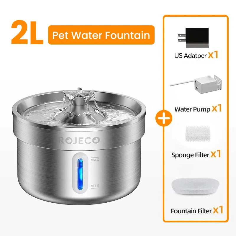 ROJECO Stainless Steel Pet Drinking Fountain Automatic Cat Water Fountain Smart Pet Water Dispenser for Dog Cat Drinking Supply